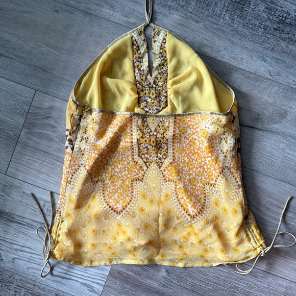 Banana Republic Yellow Floral Silk Halter Top - Picture 2 of 6